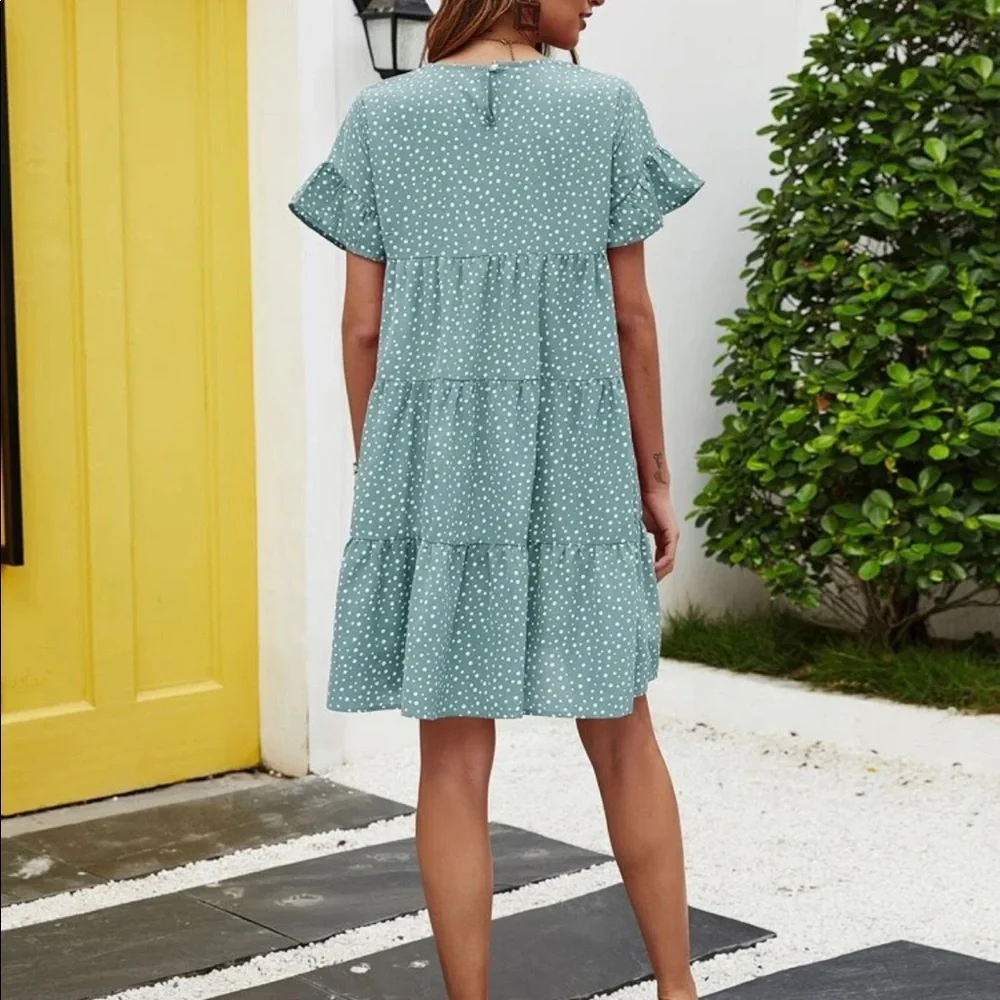 Boho dot flounce sleeve dress - Picture 2 of 6